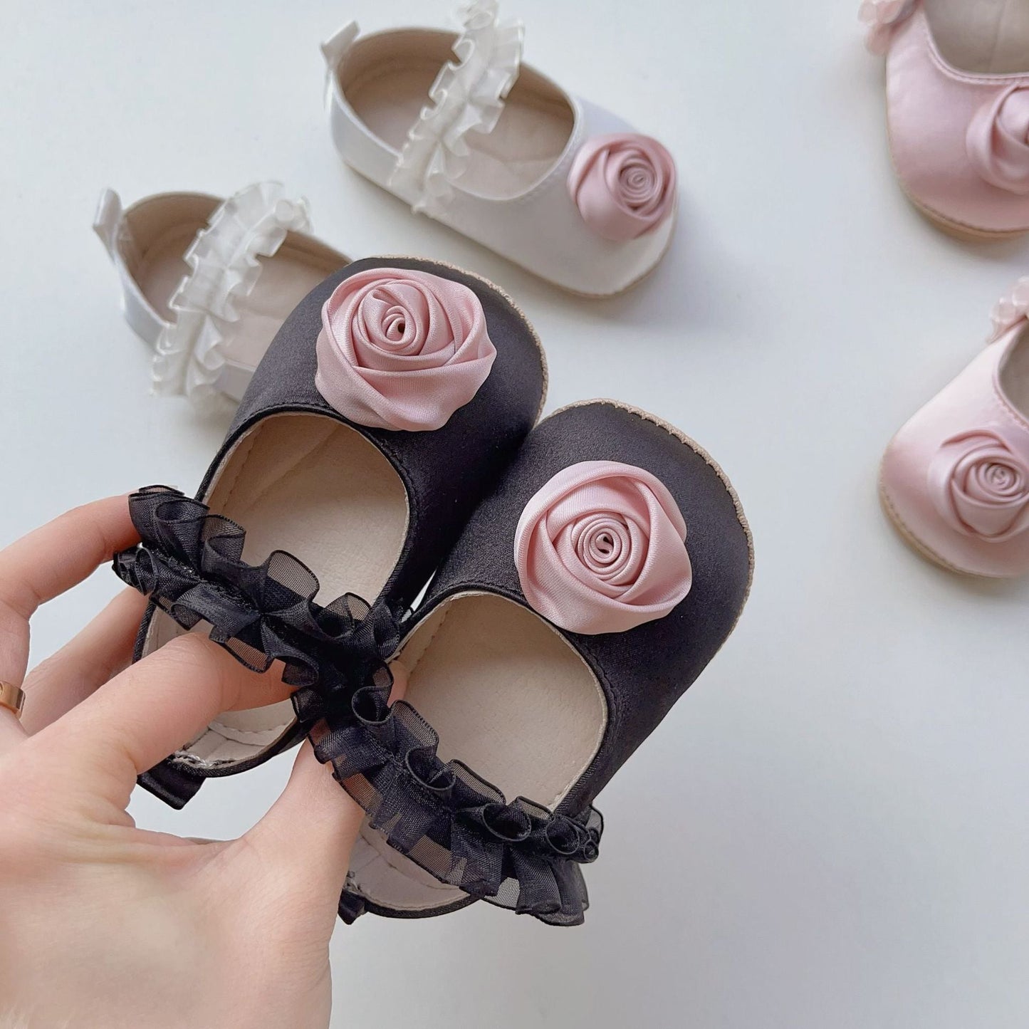 Arrival Baby Girl 3D Flower Ruffle Lace Toddler Soft-Sole Anti-Slip Walking Shoes