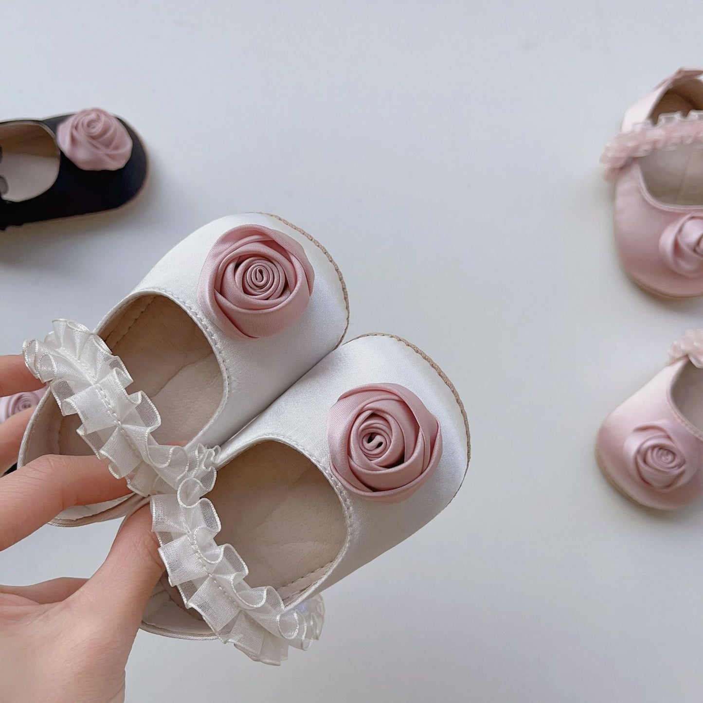 Arrival Baby Girl 3D Flower Ruffle Lace Toddler Soft-Sole Anti-Slip Walking Shoes