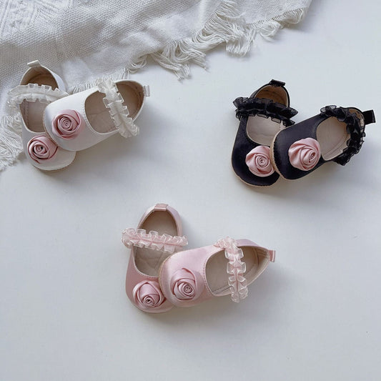 Arrival Baby Girl 3D Flower Ruffle Lace Toddler Soft-Sole Anti-Slip Walking Shoes
